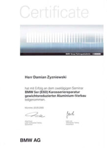 Zertifikat BMW Damian Zyzniewski