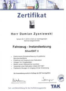 Zertifikat Instandsetzung Damian Zyzniewski