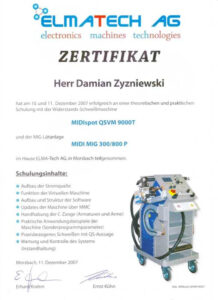 Zertifikat Schweißtechnik Damian Zyzniewski