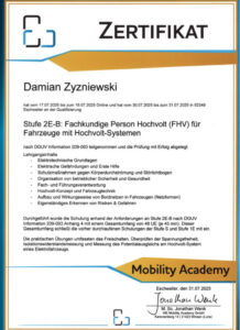 2025-07-31 Zertifikat - Mobility Academy - Stufe 2E-B - Zyzniewski